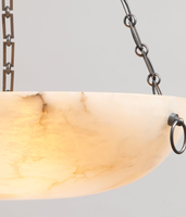 Lustre suspendu vintage de designer Burton, en albâtre espagnol, pour plafond, rond, pour villa, salon, en laiton antique et bronze