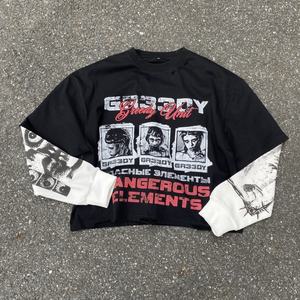 Hip Hop Baumwolle Doppels chicht Waffel Boxy Crop Custom Plain Overs ize Dtg Druck Thermal Langarm Street Wear T-Shirt für Männer - Product Image 3