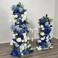 Dekorasi Bunga Buatan Modern Warna Biru Dongker dan Putih dengan Rangkaian Bunga Hydrangea untuk Latar Belakang Pilar Acara Pesta