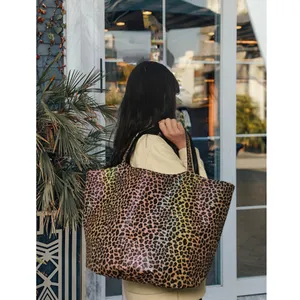 Mode übergroße tägliche Shopping Frauen Damen Leoparden muster große Kapazität PU Leder Einkaufstasche