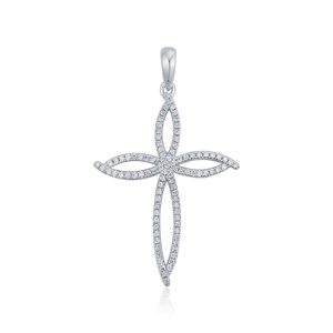 CUSTOM SILVER 10K/14K/18K GOLD PLATED LAB GROWN CVD DIAMOND CLASSIC ENGAGEMENT GIFT SWEATER <b>CHAIN</b> NECKLACE <b>CROSS</b> PENDANT VS - Product Image 1