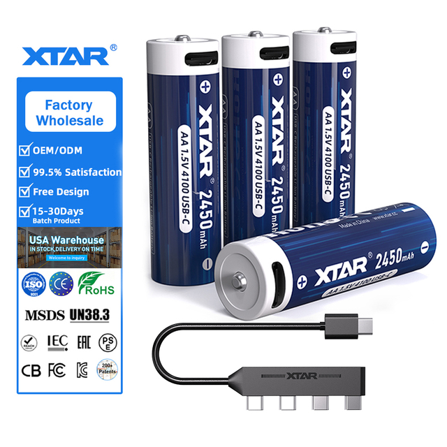 XTAR Customized OEM USB-C 1.5V AA 4100mWh Battery Lithium-ion Rechargeable Batteries for LED Light Home Appliance Toys