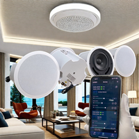 Système Home Cinéma 5.1 avec enceintes de plafond. Lecteur WIFI sans fil intégré et récepteur Bluetooth. Système Home Cinéma connecté à la télévision