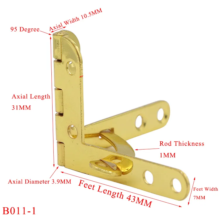 Accessoires métalliques boîte à bijoux en bois plaqué or charnières en laiton massif