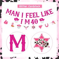 Pesta Ulang Tahun Cowgirl ke-40 Spanduk Pink Panas dengan Tulisan 'Man I Feel Like I Am 40' Spanduk Disko Cowgirl untuk Perlengkapan Pesta Ulang Tahun Cowgirl