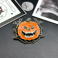 Broche et épinglette de col unisexe amusante en alliage plaqué, motif citrouille et chauve-souris, style Halloween européen et américain