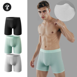Calzoncillos sin costuras de secado rápido, ropa interior y bóxer para hombre con cintura elástica transpirable de malla de ángulo plano y pierna larga - Product Image 1