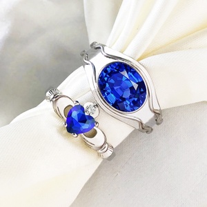 Factory Price 2PCS Couple Ring Set <strong>Irish</strong> Blue Oval Love Heart Zircon Sapphire Wedding Ring for Men Women Marriage Couple <strong>Jewelry</strong> - Product Image 1