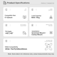 Bras à ressort à gaz réglable double pour support de moniteur Support de montage VESA Support d'ordinateur pour Max 32 Inch