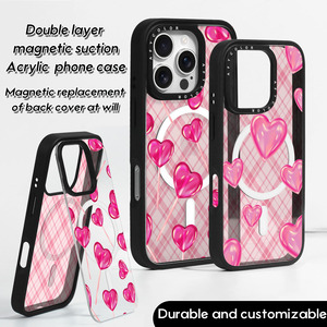 Custodia per telefono in acrilico con doppio magnete e logo personalizzabile per <span class=keywords><strong>iPhone</strong></span> 17 16 15 14 13, <span class=keywords><strong>cover</strong></span> posteriore magnetica rimovibile anti-caduta - Product Image 6