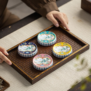 Couverture en émail chinois motif lotus, plat rond en céramique fait main pour accessoires de service à thé, origine Dehua - Product Image 2