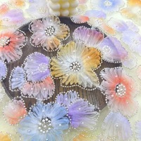 Tissu en maille brodé de fleurs 3D dégradées ombrées avec perles et dentelle pour robes de mariée et tenues de cérémonie