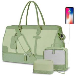 Bolsa de Viaje Grande, Bolsa de Fin de Semana, Bolsa de Gimnasio, Bolsa de Mano con Compartimento para Zapatos, Bolsillo Impermeable, Bolsa de Aseo - Product Image 5