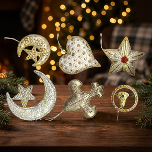Zari Embroidered Hanging <b>Ornaments</b> – Moon Star Heart <b>Angel</b> Cross Religious Decoration – Beaded Hanging Patch Wholesale Gift Item - Product Image 2