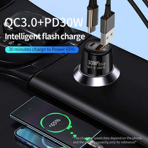 ที่ชาร์จในรถยนต์แบบพกพา 30W USB ชาร์จเร็วพิเศษ PD30W+QC3.0 ป้องกันกระแสเกิน อะแดปเตอร์ชาร์จในรถยนต์สำหรับ iPhone Samsung - Product Image 6