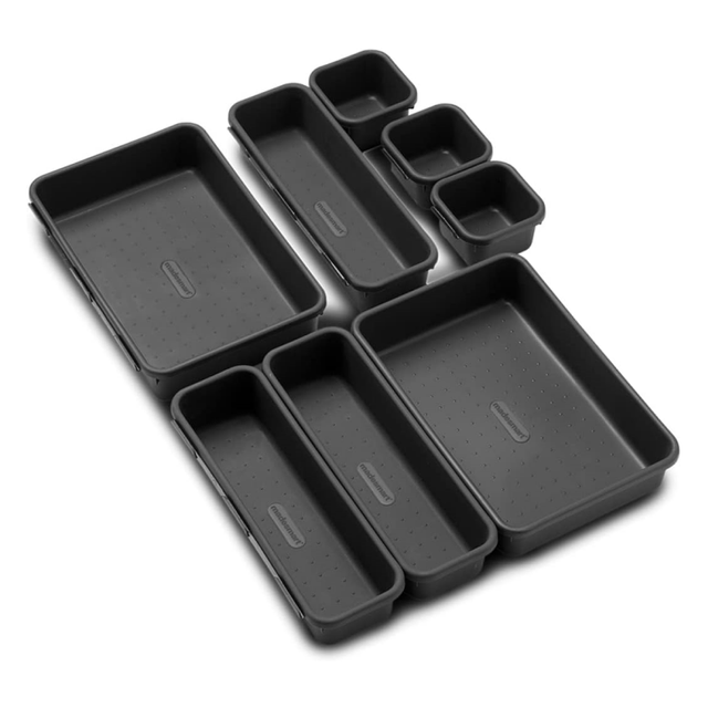 8-Piece Modern Multifunction LFGB Certified Interlocking Storage Tray Pack for Drawer Organization Storage Plastic Interlocking