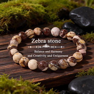 Bracelet en pierre de zèbre marron rond rétro artistique exotique en gros, Yiwu - Product Image 1