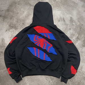 Felpa <span class=keywords><strong>con</strong></span> <span class=keywords><strong>Cappuccio</strong></span> Invernale da Uomo Streetwear di Alta Qualità, 100% Cotone Jersey, <span class=keywords><strong>con</strong></span> Ricamo Personalizzato Patch Spider Strappata, Vestibilità Larga e di Tendenza - Product Image 4