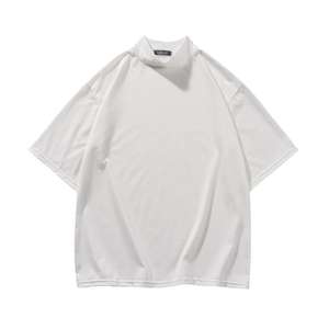 MN232 In Stock Custom LOGO heavyweight white <b>Black</b> mock neck t-shirt baju kaos turtle neck t shirt - Product Image 5