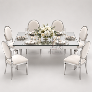 Mesa de Comedor Rectangular de Acero Inoxidable de Primera Calidad con Tapa de Espejo y Patas Redondas Cónicas para Eventos y Banquetes, Venta al Por Mayor - Product Image 1