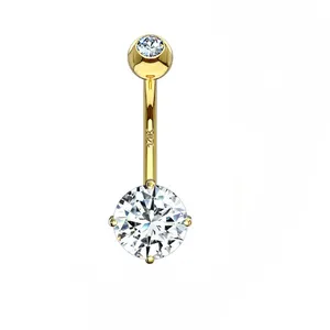 Belly Button Rings Eternal Metal 14K Solid Gold Round Zirconia Belly Button Ring