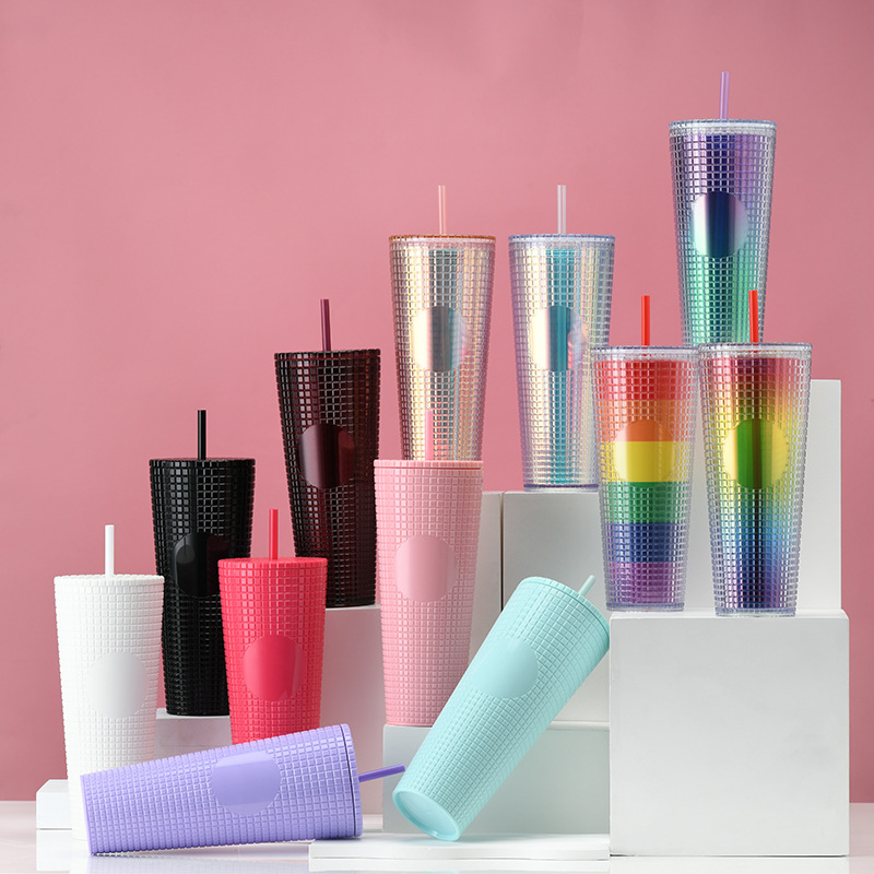 High-Value Fashion Water Cup Hot Sale Cup with Plastic Straw Stylish Custom Logo New Design Plastic Sports Bottle