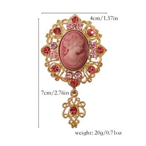 Élégante <span class=keywords><strong>broche</strong></span> médiévale vintage en alliage métallique plaqué rose et <span class=keywords><strong>bleu</strong></span>, incrustée de camées et de diamants creux, pour femme - Product Image 3