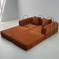 Canapé-lit pliable en velours côtelé beige 2026, convertible avec oreillers pour salon et appartement – Offre Spéciale