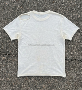 T-shirt en coton léger délavé vintage pour homme, avec trous usés, T-shirt en coton personnalisé pour homme, T-shirt en coton oversize pour homme - Product Image 2