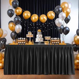 ผ้าปูโต๊ะสีดำสำหรับ6FT ทรงสี่เหลี่ยมผืนผ้าผ้าปูโต๊ะแบบป้องกันรอยยับพร้อมกระโปรงจีบ - Product Image 2