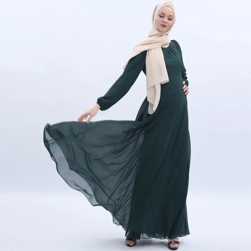 Chất Lượng Cao Phụ Nữ Dài Tay Eo Cao Voan Đảng Dubai Maxi Dress Phụ Nữ Kaftan Hồi Giáo Abaya Hồi Giáo Ăn Mặc