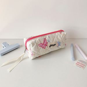 Trousse de Toilette de Voyage Pratique, Trousse à Crayons Matelassée en Coton avec Fermeture Éclair, Motif Papillon et Textures Adorables, pour Étudiants et Fournitures Scolaires - Product Image 5