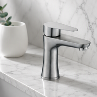 Robinet de lavabo mural en acier inoxydable de style classique, à poignée unique, eau froide, pour usage hôtelier