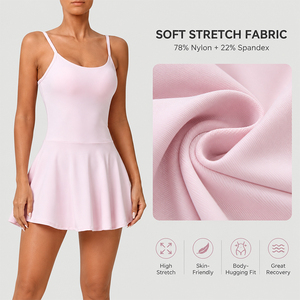 Women Athletic Tennis Dress with Built In Shorts Side Pocket Padded <b>Bra</b> <b>Open</b> Back Outfit for Badminton and Pickleball - Product Image 2