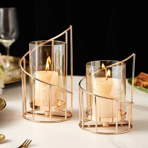 Modern Gold Metal Candle Holder Set with Glass <b>Hurricane</b> Votive Holders Elegant Tabletop <b>Lantern</b> Candle Stands for Home Wedding - Product Image 1