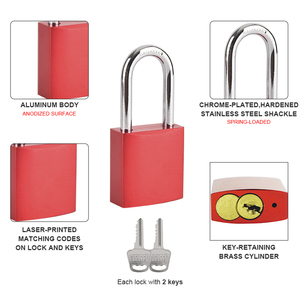 ELECPOPULAR Cadenas en aluminium avec anse en acier de 38 mm, système de verrouillage et d'étiquetage (LOTO) avec clé maîtresse, certifié CE, cylindre de sécurité industriel - Product Image 3