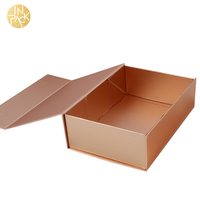 Caja de Regalo Plegable de Cartón Dorado Rosa INPACK, Caja de Papel para Cosméticos Personalizada, Caja de Regalo de Lujo con Tapa Magnética y Papel de Seda