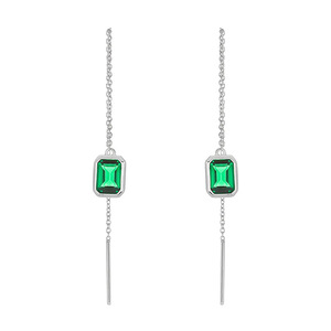 Pendientes de Oro Blanco con Corte Esmeralda, Plata 925, Engaste de Bisel, Geométricos, Minimalistas, para Uso Diario de Mujer - Product Image 4