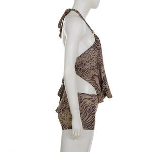 Viviblook Z316ST03 Conjunto de Dos Piezas con Estampado de Leopardo para Mujer, Top Corto con Tirantes y Escote en V Profundo, Shorts, Conjunto Sexy - Product Image 3