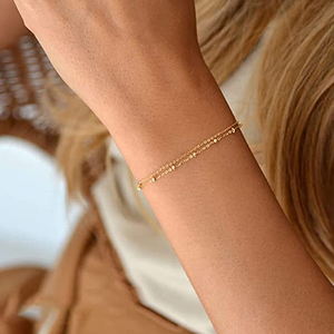 CANNER Simple Ins S925 Pulsera de Plata de Ley para Uso Diario, Cadena Doble Bizantina Rollo, Cadena Básica Doble, Pulsera de Perlas para Mujer - Product Image 3