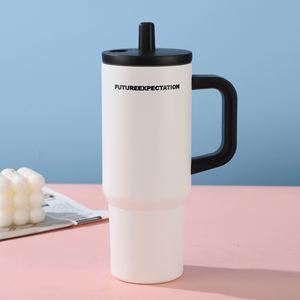 Gobelet de voyage isotherme en acier inoxydable 24oz à double paroi avec poignée, couvercle et paille pour café et thé - Product Image 3