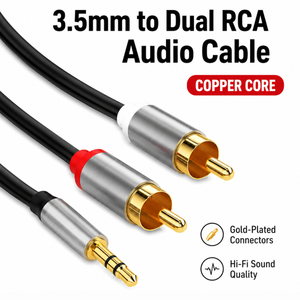 <span class=keywords><strong>Cable</strong></span> <span class=keywords><strong>de</strong></span> <span class=keywords><strong>Audio</strong></span> Estéreo Hi-Fi <span class=keywords><strong>de</strong></span> 3.5mm a Doble RCA, con Núcleo <span class=keywords><strong>de</strong></span> Cobre Esmaltado y Chapado en Oro, Divisor Auxiliar en Y <span class=keywords><strong>para</strong></span> Altavoces <span class=keywords><strong>de</strong></span> Cine en Casa - Product Image 1