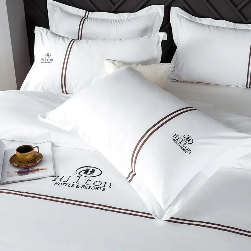 Customized Hilton Bedding Sets Hotels Collection Custom Logo Hotel Sheets Bedding Set with Hotel Naked Sleeping Quilt Duvet