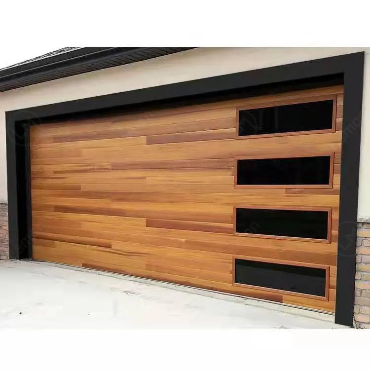 Big Luxurious Insulated Sectional Wholesale Modern Electric Wood Veneer Mahogany Garage Door