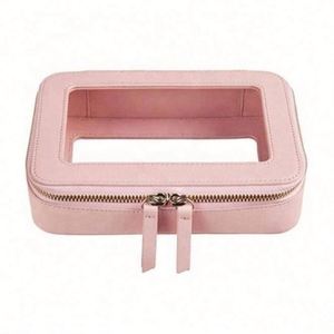 กระเป๋าใส่เครื่องสำอางแบบพกพาขนาดใหญ่ โปร่งใส วัสดุหนัง PU พร้อมช่องใส TPU ซิปใช้งานสะดวก - Product Image 2
