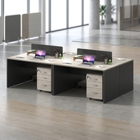 Poste de travail de bureau avec tiroir, armoire et écran de séparation, table d'ordinateur pour 4 personnes avec rangement verrouillable
