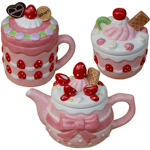 Set <span class=keywords><strong>da</strong></span> Tè in Ceramica OEM/ODM con Design Personalizzato a Forma di Torta, <span class=keywords><strong>Teiera</strong></span> <span class=keywords><strong>e</strong></span> Tazza Carine - Product Image 6