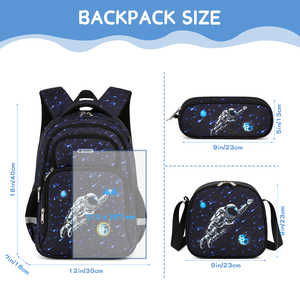 Mochila Escolar Personalizada de 16 Pulgadas para Niños y Niñas de 6 a 12 Años - Juego de 3 Piezas con Estampado Espacial, Lonchera y Estuche para Lápices - Product Image 2