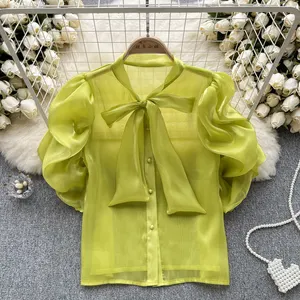 Bow Blouse Women's Unique Fairy Top Summer New Flying Sleeves Fashion Shirt