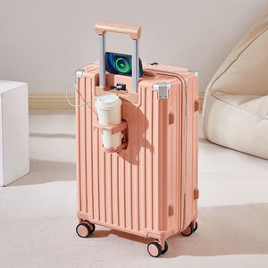 Valise de voyage classique multifonctionnelle avec port de charge USB, porte-gobelet, roulettes pivotantes à 360°, chariot en aluminium à 4 roues - Product Image 6